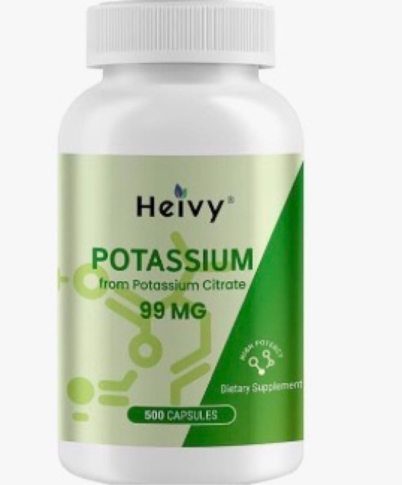 (Exp:06/2028) Heivy Potassium Citrate 99mg – 500 Capsules | Potassium Supplement for Electrolyte Support | Vegan, 