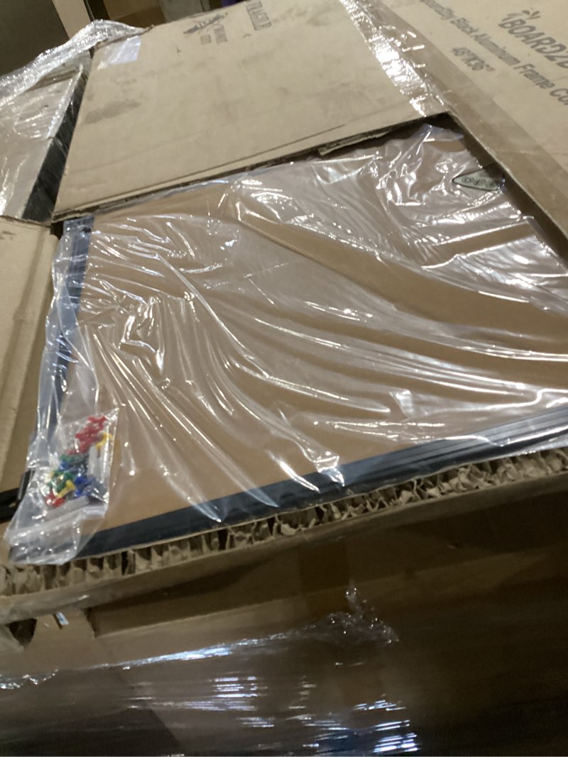 Condition photo showing New/Like New for board2by bulletin board 48 x 36, black aluminium framed 4x3 corkboard , large wall mounted notice board with 18 push pins for school, home & office 36"×48"