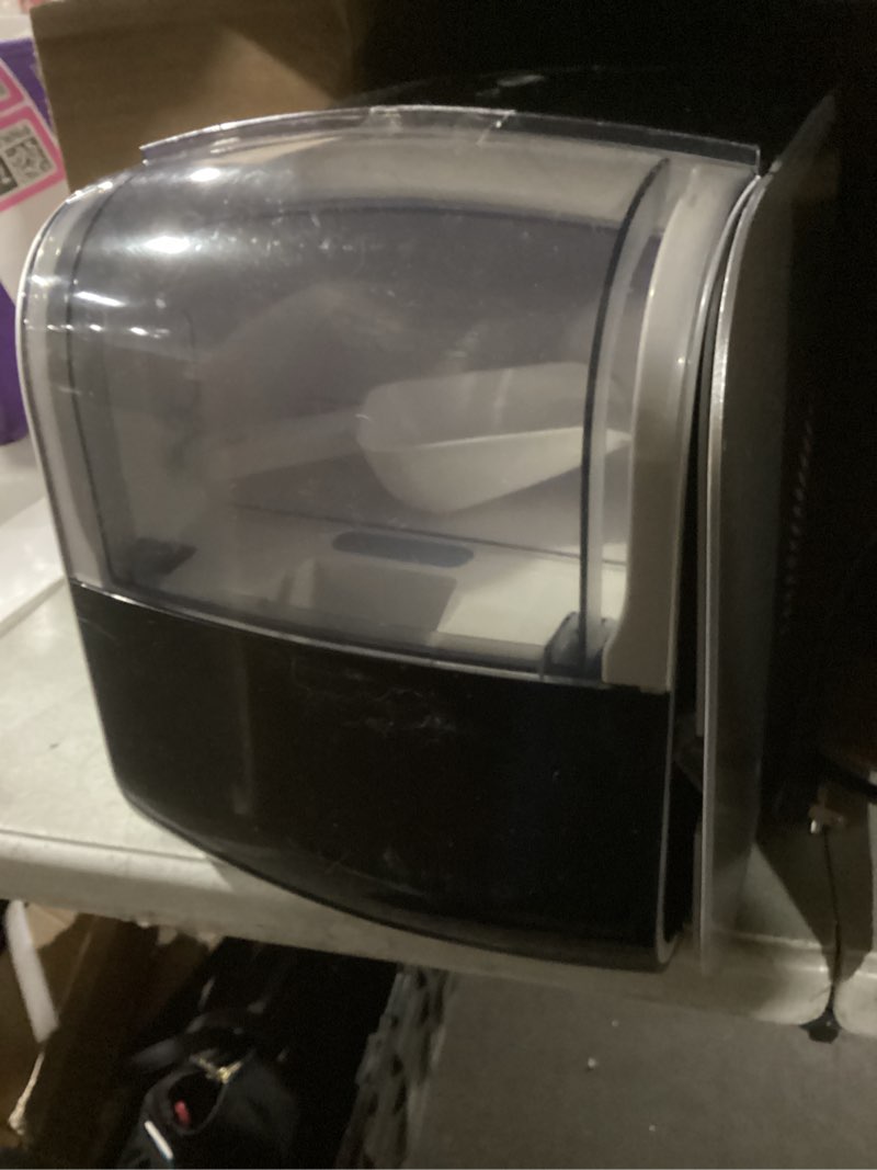 Condition photo showing As Is for PARTS ONLY. SIMILAR TO STOCK PHOTO, EUHOMY Nugget Ice Maker Countertop with Handle, Ready in 6 Mins, 34lbs Per Day, Removable Top Cover, Auto-Cleaning, Portable Sonic Ice Maker with Basket and Scoop, for Home/Party/RV/Camping (Black)