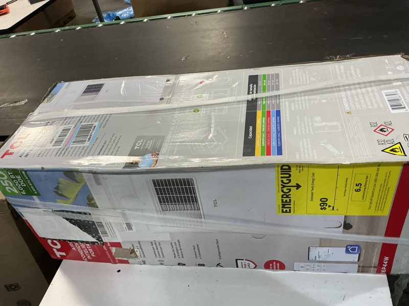 Condition photo showing New/Like New for tcl h6p44w 6,000 btu smart portable air conditioner, fan & dehumidifier, 250 sq. ft, ultra-compact design, remote control, compatible with alexa/google assistant, install kit included, white