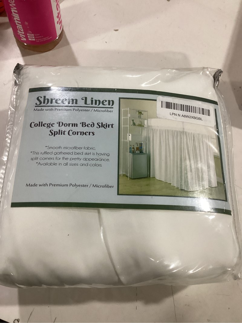 Condition photo showing New/Like New for Shreem Linen Dorm Room Bed Skirt Twin XL 46 Inch Drop, 100% Microfiber Extra Long Bedskirt, White Twin-XL-46" White