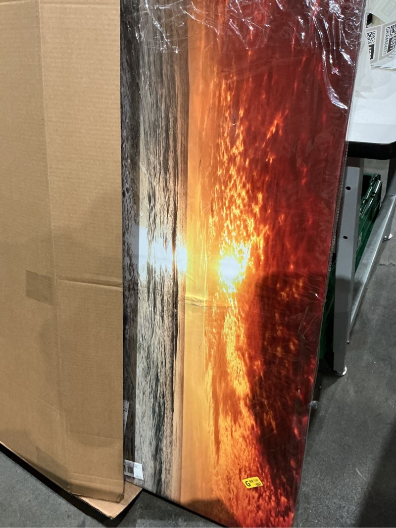 Condition photo showing Good Condition for muolunna s04662 canvas prints wall art sunset ocean beach pictures photo paintings for living room bedroom home decorations stretched and framed ready to hang seascape waves artwork 24x48inch 48"l x 24"w golden sea ocean