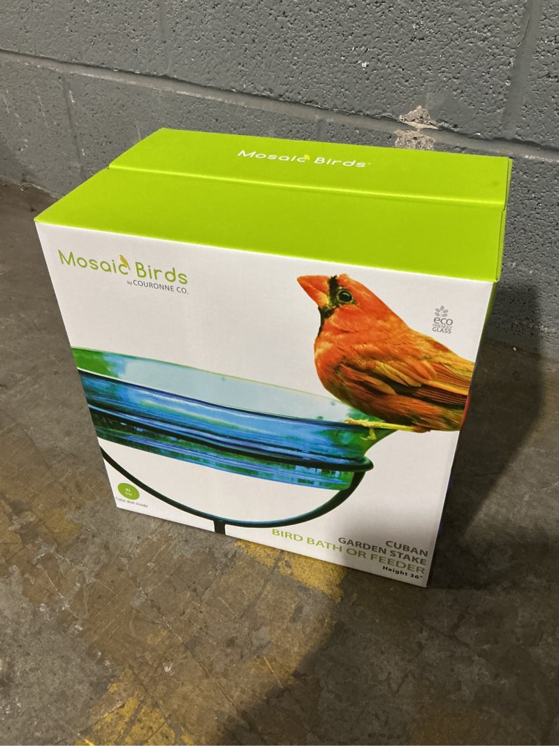 Condition photo showing New/Like New for Mosaic Birds Cuban Garden Stake  M429-200-00  37 Inch Tall  Clear