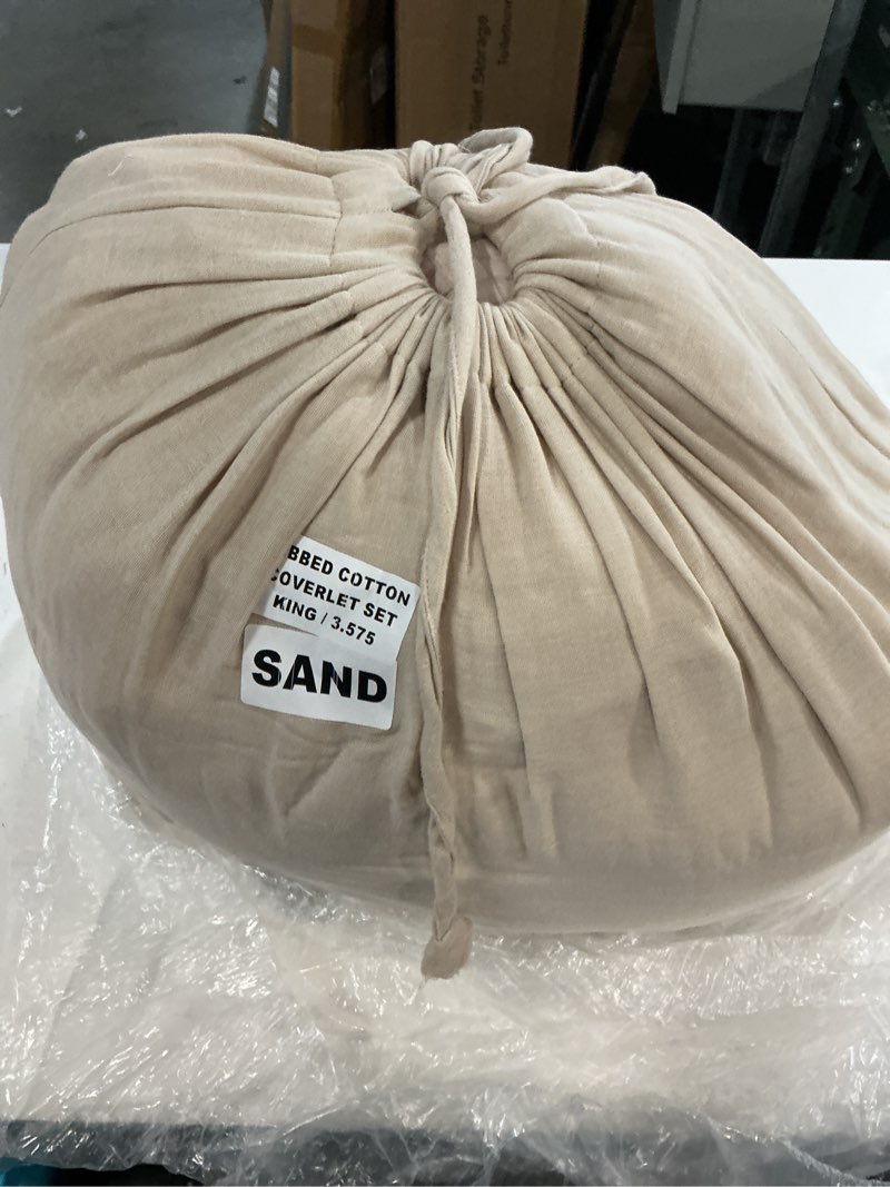 Condition photo showing New/Like New for ribbed cotton coverlet set king sand