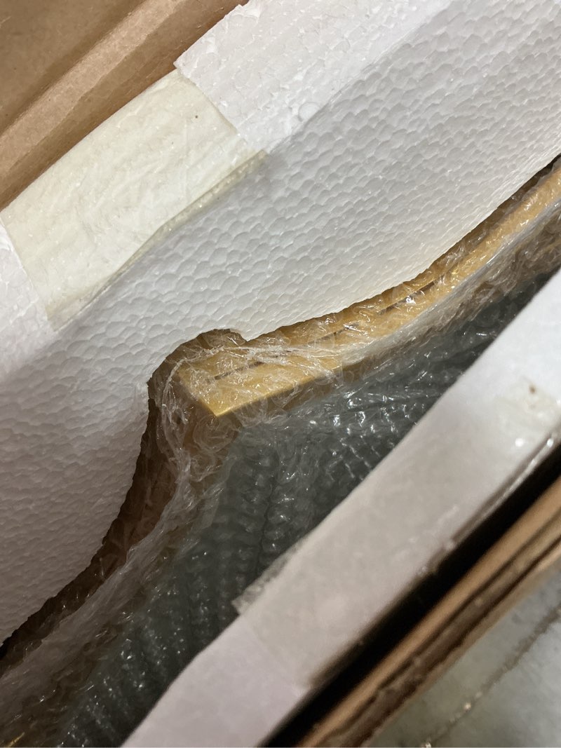 Condition photo showing Good Condition for Besdomus Gold Bathroom Large Mirror: 24"x48" Antique Large Mirror for Wall - Vertical or Horizontal Hanging - Home Decor for Bathroom/Fireplace/Hallway - Wall Decor for Fashion-Conscious Gleaming Gold 24"L x 48"W