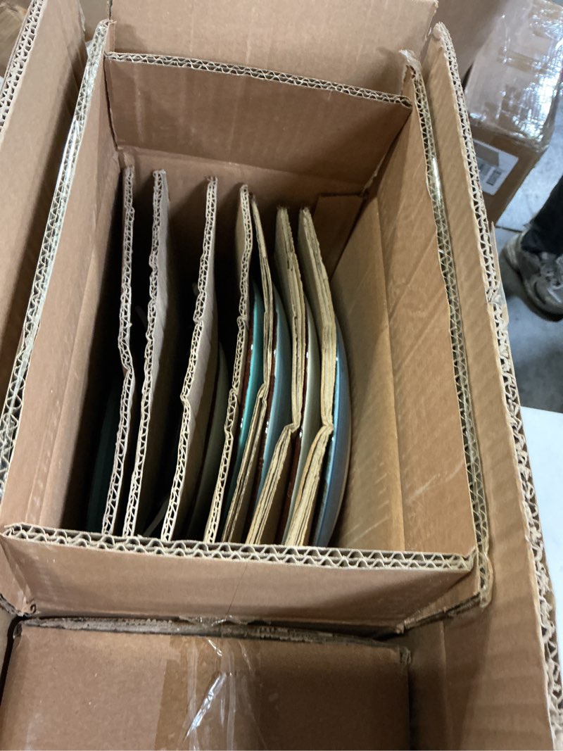 Condition photo showing Good Condition for 10 pcs)vancasso Bonita Dinnerware Set Blue Stoneware 12 Pieces Service for 4, Handpainted Spirals Pattern Stoneware Plates and Bowls Set