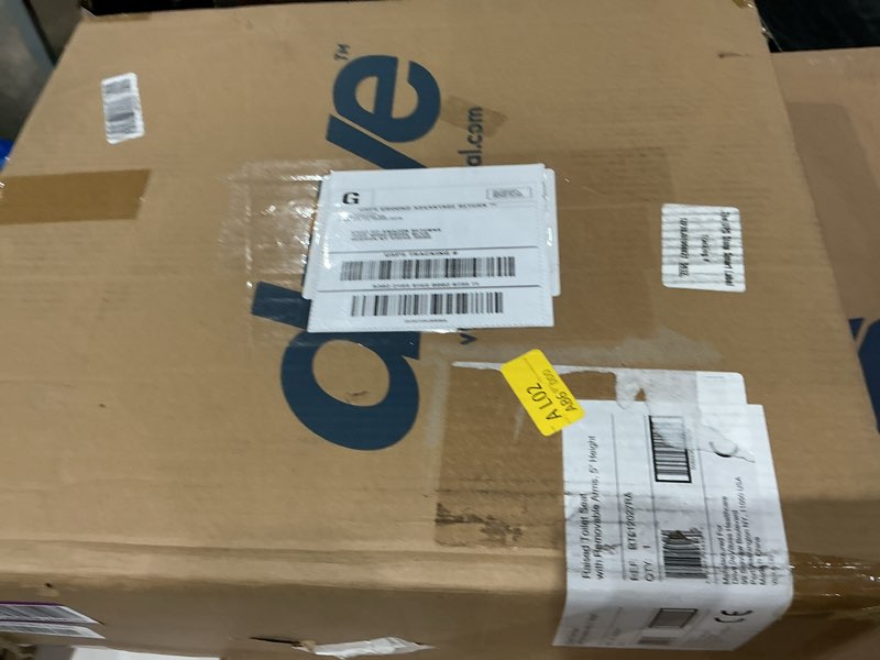 Condition photo showing As Is for drive medical 2-in-1 raised toilet seat with removable padded arms | raised toilet seat offers removable padded arms and secure locking attachment for standard toilets and safety