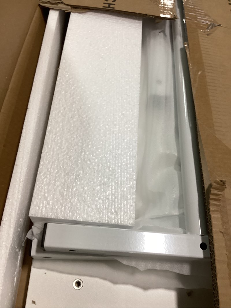 Condition photo showing New/Like New for KLSMYHOKI Portable Standing Desk Adjustable Height, Small Computer, Laptop, Mobile Stand Up Rolling Desk with Wheels, Table for Home Office, 16"x31.5" Height 27"-43.5", White