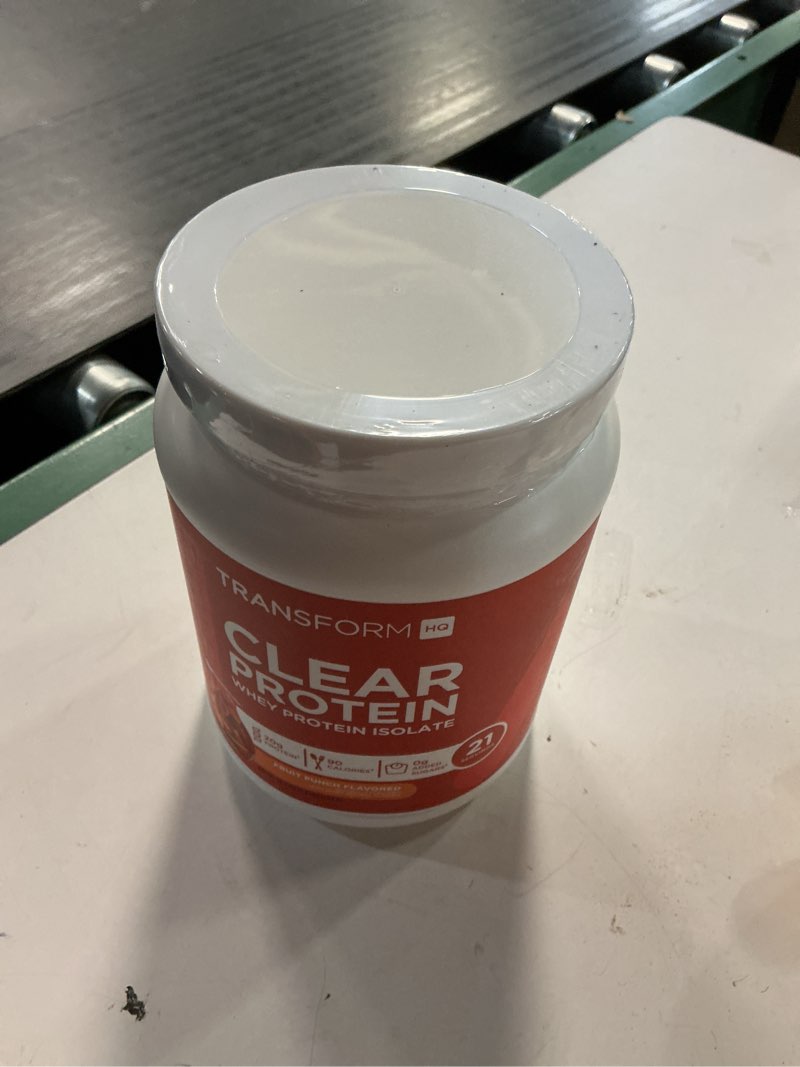 Condition photo showing New/Like New for ( exp 10/2028 ) transformhq clear protein powder (fruit punch) 21 servings - whey protein isolate, 20g of protein, 90 calories, 0g added sugars