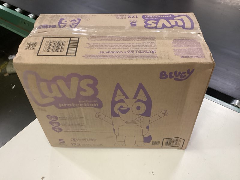 Condition photo showing New/Like New for luvs diapers - size 5, 172 count, bluey platinum protection baby diaper size 5 172