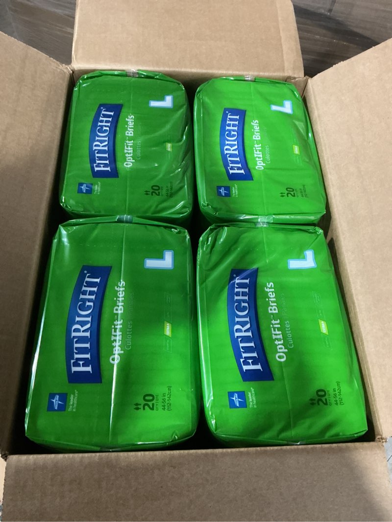 Condition photo showing Good Condition for fitright optifit extra+ adult diapers with leak stop guards, disposable incontinence briefs with tabs, moderate absorbency, large, 44"-56", 20 count (pack of 4)