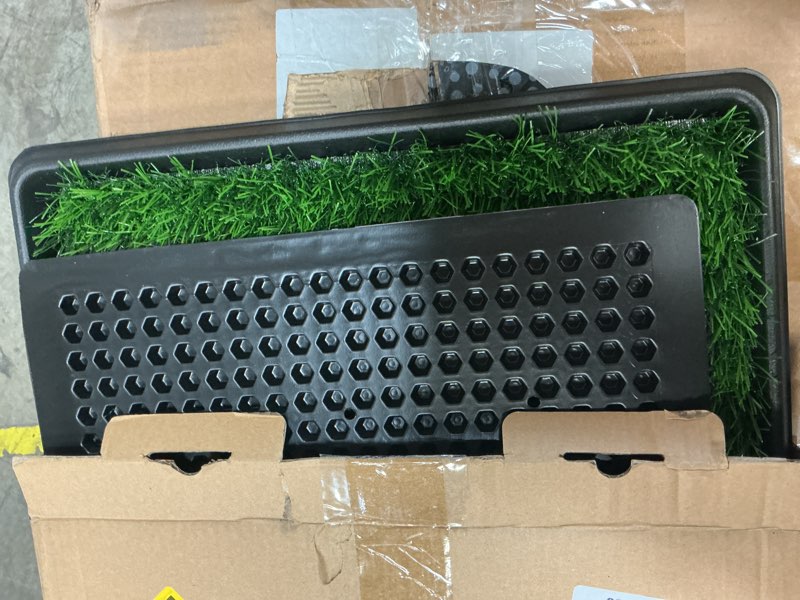Condition photo showing New/Like New for dog grass pet loo indoor/outdoor portable potty, dog litter box, artificial grass patch bathroom mat and washable pee pad for puppy training, full system with trays (pet training tray, 20"x16") 20"x16"?4 layer potty system)