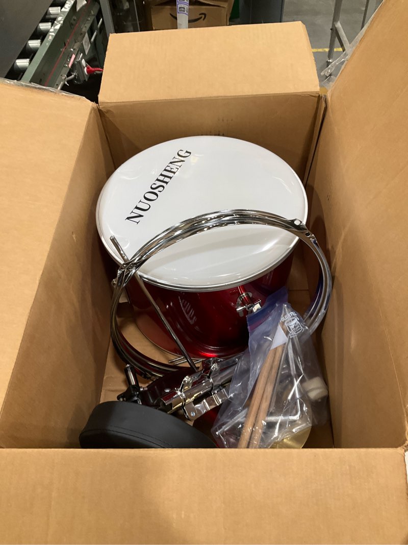 Condition photo showing As Is for Kids Drum Set 3-Piece for Beginners, 13 Inch Drum Kit with Adjustable Throne, Cymbal, Pedal & Drumsticks, Junior Drum Set with Bass Tom Snare Drum, Red