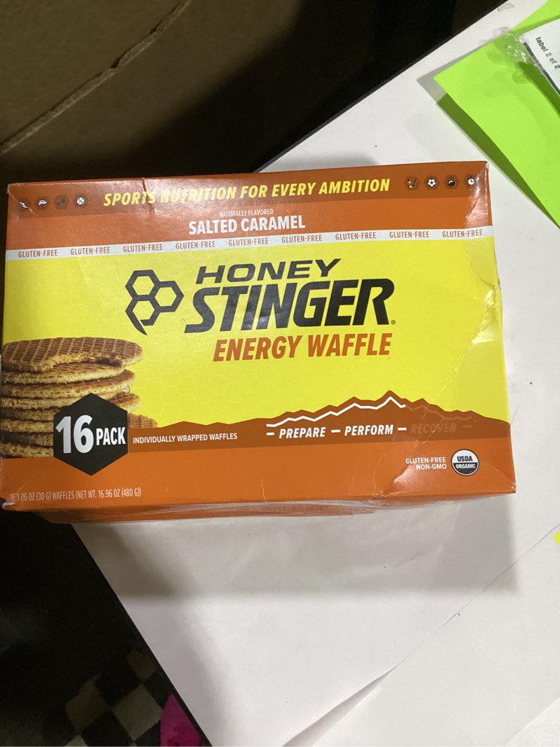 Condition photo showing Good Condition for Honey Stinger Organic Gluten Free Salted Caramel Waffle | Energy Stroopwafel for Exercise, Endurance and Performance | Sports Nutrition for Home & Gym, Pre & Post Workout | Box of 16 Waffles, 16.96 Oz
