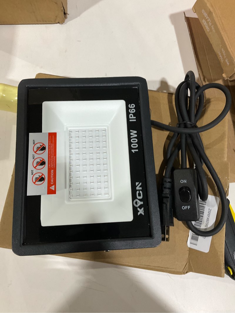 Condition photo showing As Is for 2 Pack 100W LED Black Light, Blacklight Flood Light with Plug and Switch, IP66 Waterproof Neon Glow for Party, Halloween, Fluorescent Poster, Body Paint, Aquarium 100w Led Black Light 2pack incomplete 