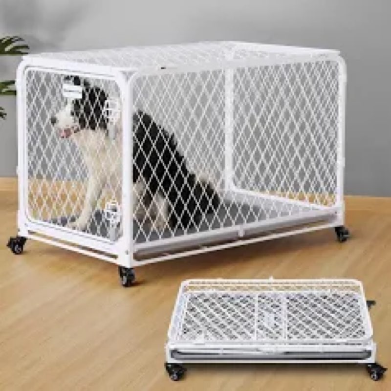 gardner pet 36 inch collapsible diamond mesh dog kennel, no assembly metal dog crate with 4 lockable