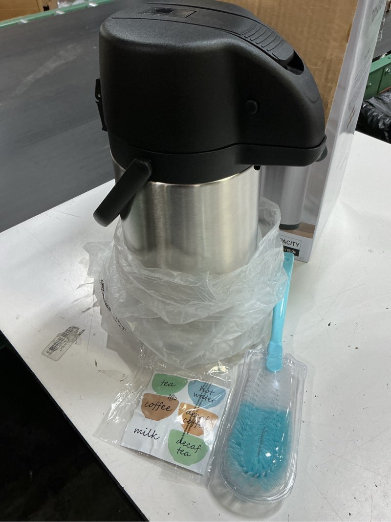 Condition photo showing Good Condition for airpot coffee dispenser thermal with pump,2.5l/85 oz insulated stainless steel large airpot coffee carafe lever action for hot/cold water,thermal carafes for hot cocoa for parties