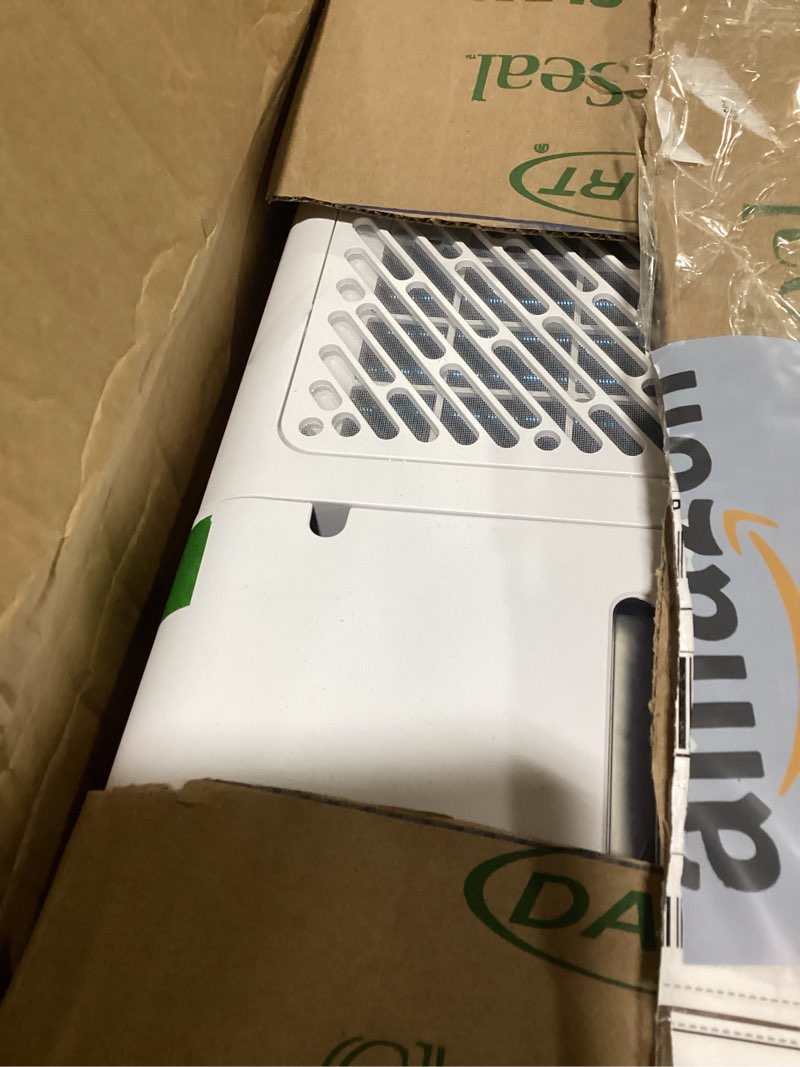 Condition photo showing As Is for newbulig 50pints dehumidifier with drain hose, 3,500 sq.ft dehumidifier for basement, 1.19 gallon tank, low 41db, airflow swing, ideal whole house humidity remover for home, bedroom & bathroom pearl white 50 pints