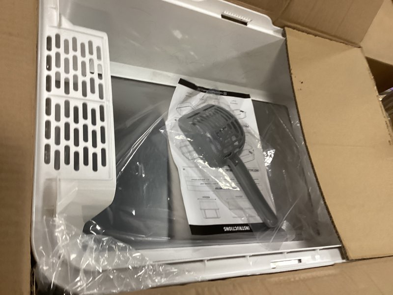 Condition photo showing As Is for Stainless Steel Cat Litter Box with Lid, XL Metal Litter Box for Big Cats, Extra Large Litter Box with High Sides, Never Absorbs Odors, Non-Sticky, Easy Clean, Anti-Urine Leakage, with Scoop A--White