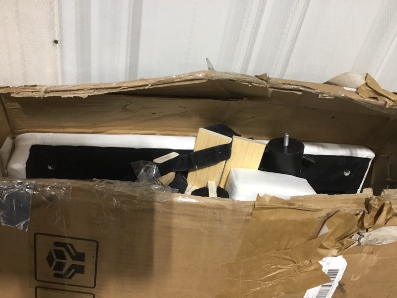 Condition photo showing As Is for feonase queen size bed frame with charging station, velvet upholstered platform bed frame with wingback storage headboard, solid wood slats support, no box spring needed, noise free, white white queen