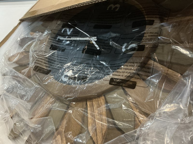 Condition photo showing Good Condition for Honiway Large Wall Clock Battery Operated 21 in Rustic Wood Boho Sunburst Decorative Wall Clock Silent Non Ticking Farmhouse Wall Clocks for Living Room Bedroom Kitchen Bathroom Decor (Tricolor) Tricolor 21 inch