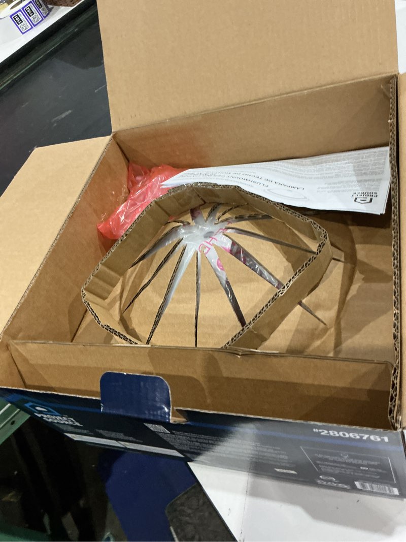 Condition photo showing As Is for project source 2-light 13-in matte bronze led, flush mount light