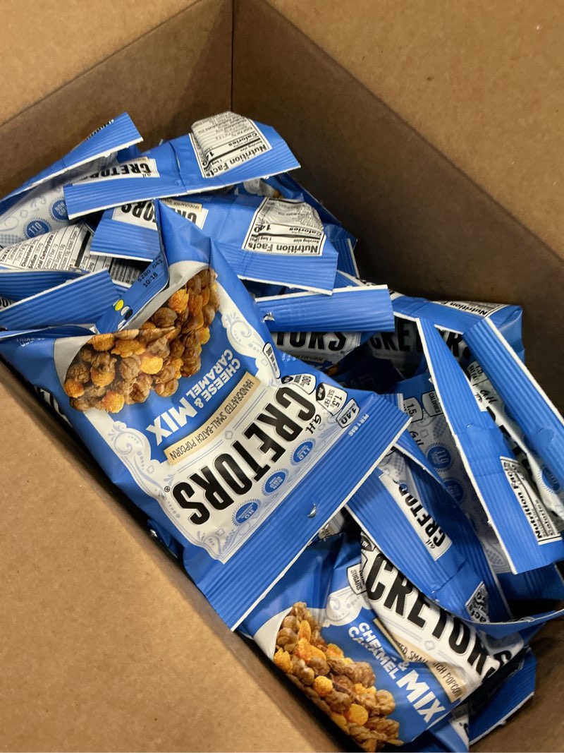 Condition photo showing New/Like New for ((b.b,y 07/04/26)) g.h. cretors cheese & caramel popcorn mix (1 oz bags ‚äì 40 pack) handcrafted small batch popcorn gluten free kosher no artificial preservatives convenient individual bags 40 pack 1 ounce (pack of 40)