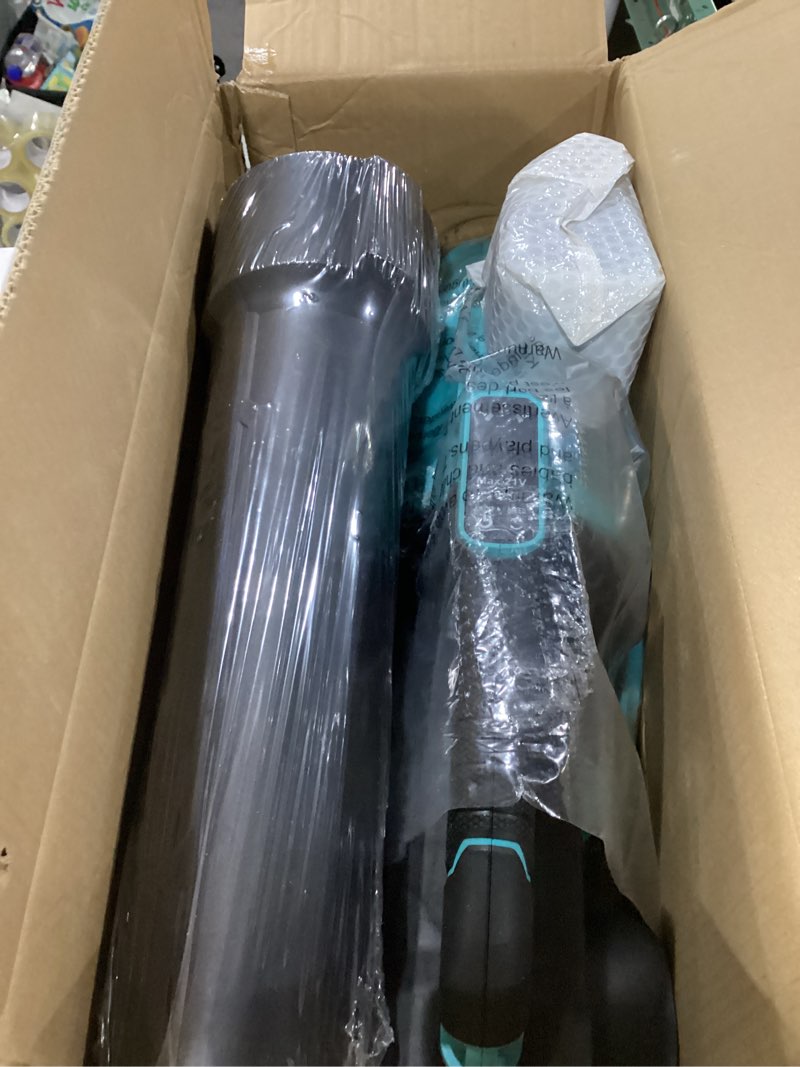 Condition photo showing As Is for not tested leaf blower cordless 21v, battery leaf blower with 2 x 4.0ah batteries and charger, 3 speed modes, handheld cordless blower for lawn care, blowing leaves, small gravel, blue