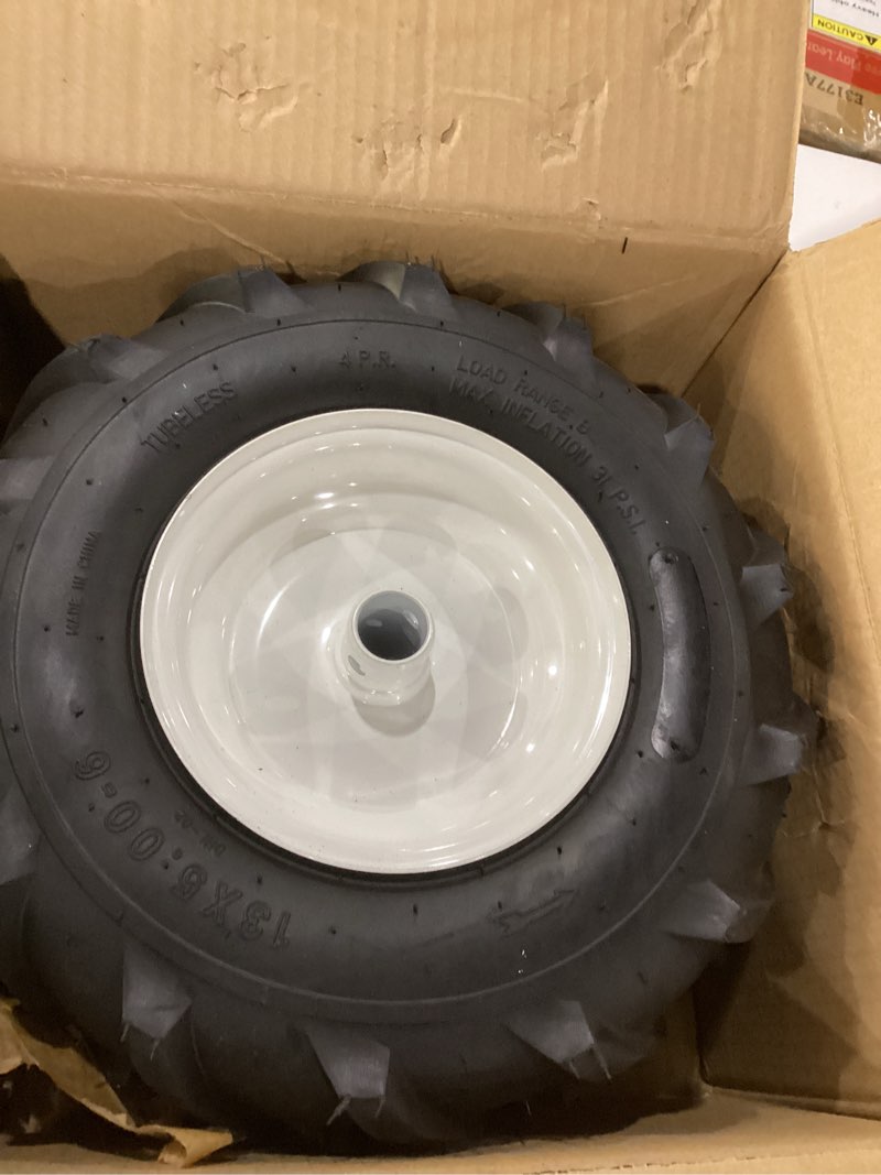 Condition photo showing New/Like New for AR-PRO 2-Pack 13x5.00-6" Tiller Tire and Wheel, 1" Axle Bore Hole, 3-1/8" Centered Hub, Replacement 4Ply Pneumatic Tire Perfect for Garden Trailer, Lug Tractor, Tillers, and Trenchers 13x5.00-6 Pneumatic (1"Axle Bore)