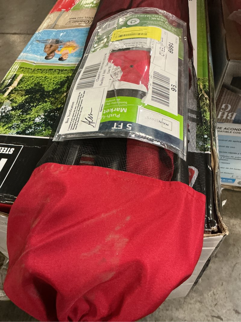 Condition photo showing As Is for mainstays outdoor 5' black square market patio umbrella, push-up only function