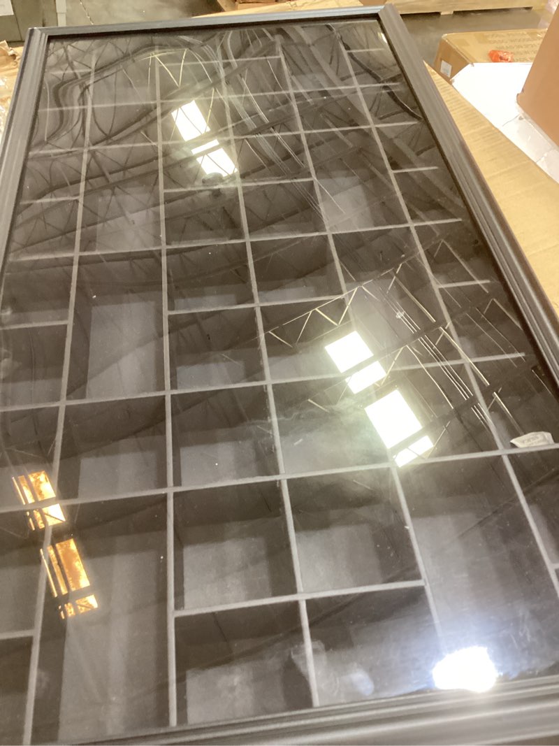 Condition photo showing As Is for gallery solutions - black wall-mounted - curio & shot glass display case - 17"x32" glass door - bar accessories - collectible - miniature glassware - bar accessories black 17" x 32"