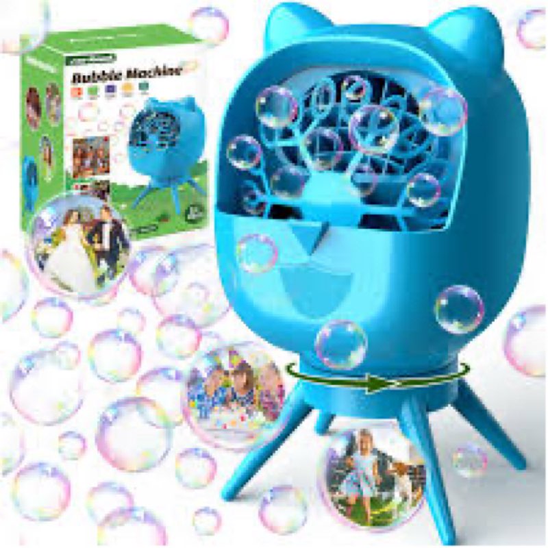 (Color is green) Rechargeable Bubble Machine for Toddlers Kids, Automatic-Rotating, 38000+ Big Bubbles/min, 2 Speed M