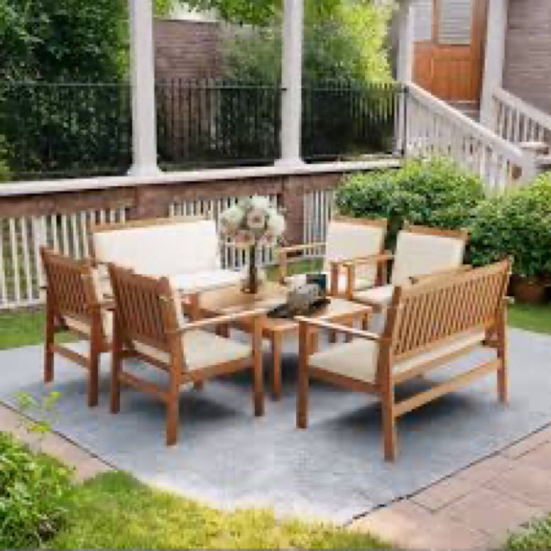 Felisity 8-person Premium Acacia Wood Outdoor Furniture Set With Comfortable Beige Cushions ( incomplete box box 2 of 2 