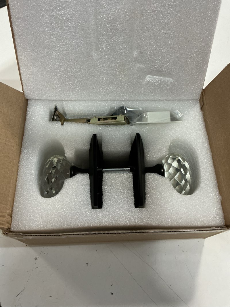 Condition photo showing New/Like New for probrico black door knob set, keyless interior door knobs with round diamond shape crystal glass, heavy duty passage door knobs for closet and hall doors c10ao