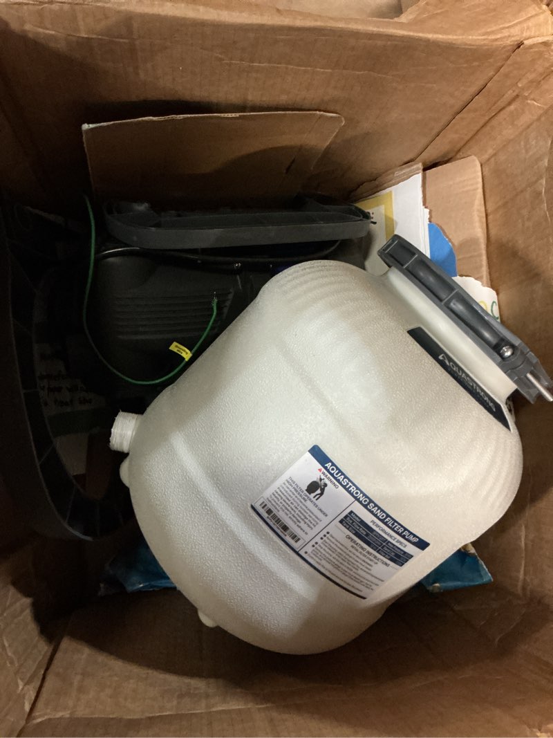 Condition photo showing As Is for aquastrong sand filter pump for above ground pool with timer, 1/2 hp pool pumps above ground 2000 gph for pools up to 9000gal, 12in pool sand filter with 6-way valve, improved circulation & filtration