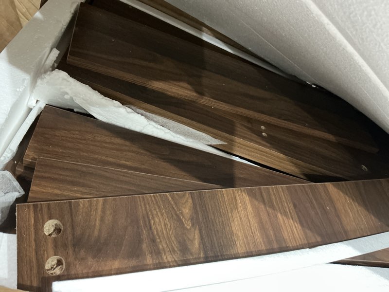 Condition photo showing As Is for shoe cabinet, shoe storage cabinet with louvered 2 flip drawers, narrow shoe cabinet storage for entryway, freestanding shoe organizer cabinet with golden handles, slim shoe rack cabinet (walnut)