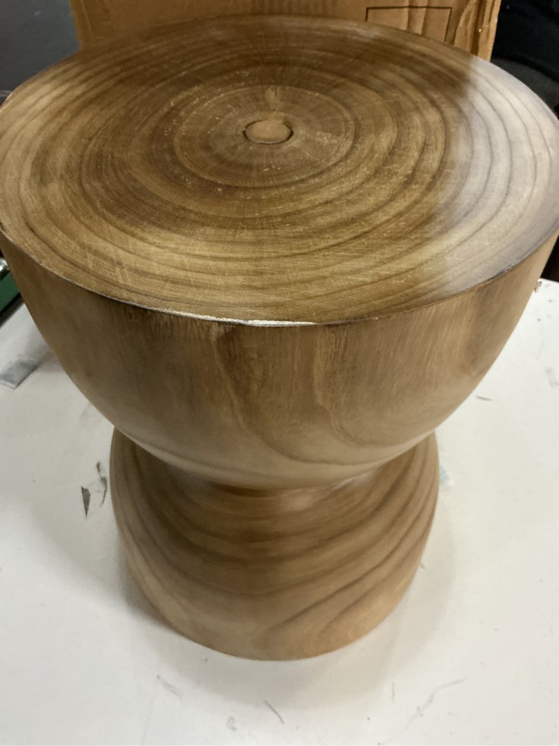 Condition photo showing Good Condition for Athaliah Wooden Side Table, 15.75" Hand Carved Rustic Wood Tree Stump End Table, Natural Paulownia Wood Round Coffee Table, Indoor Outdoor Wood Stump Stool for Living Room, Bedroom, Garden, Patio
