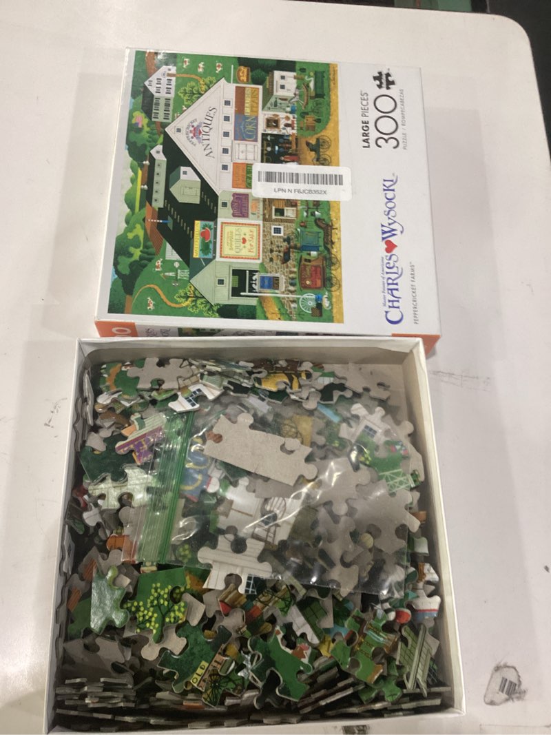 Condition photo showing Good Condition for buffalo games peppercricket farms by charles wysocki 300 piece oversized jigsaw puzzle - 21.25 x 15 in - easy-to-grip oversized shapes for 300 piece puzzle