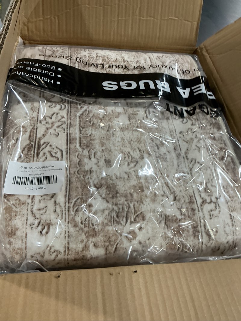 Condition photo showing New/Like New for madane 8x10 area rugs for living room, machine washable vintage natural rug with non-slip backing, soft large throw rug, thin carpet for bedroom dining room farmhouse (8 x 10, beige/brown) beige/brown 8' x 10' (rectangular)
