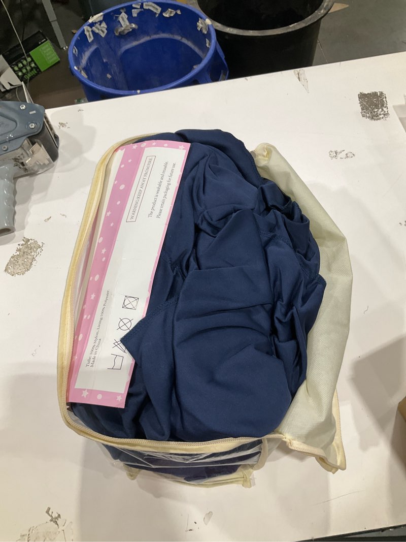 Condition photo showing Good Condition for 2 packs navy blue polyester table clothes for 8 foot rectangle tables, wrinkle free fitted table cover 8ft stretch tablecloths with skirt for parties weddings birthday banquet baby shower navy blue 8ft-2 packs