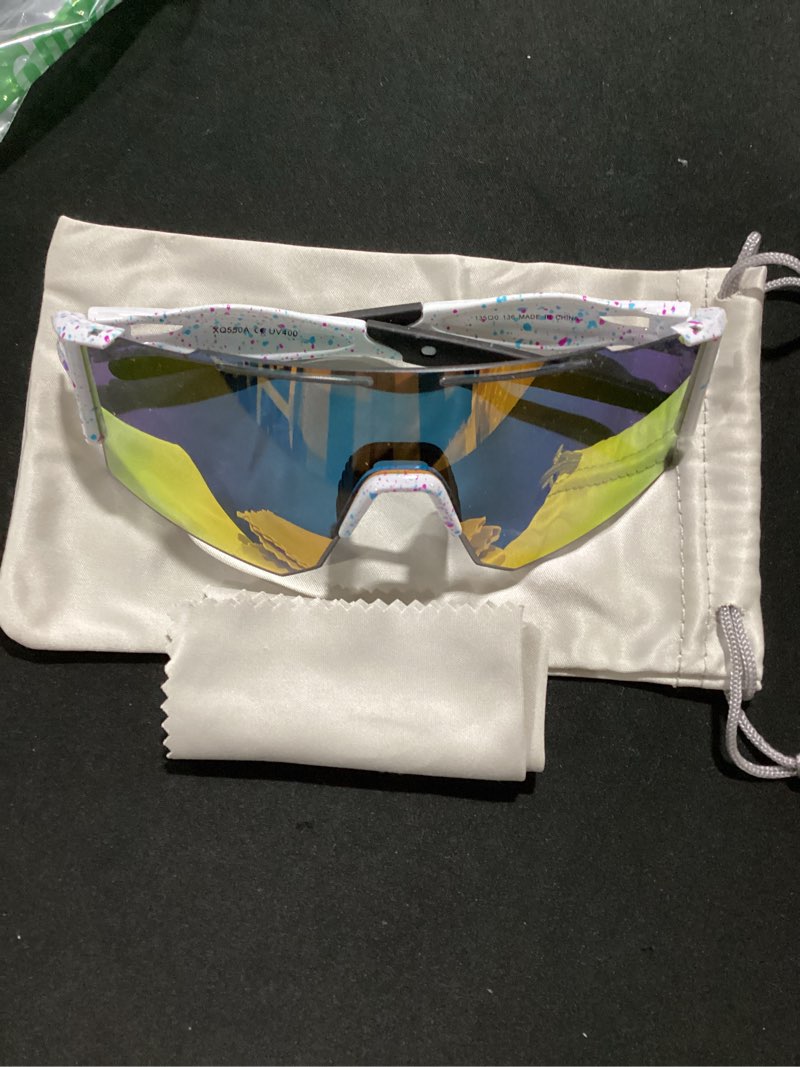 Condition photo showing Good Condition for ukoly cycling sunglasses for men women with 3 interchangeable lenses, polarized sports sunglasses, baseball sunglasses 1 lens/pink