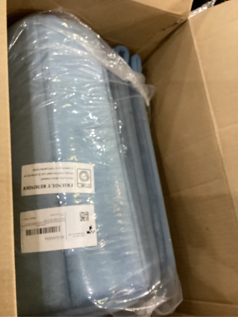 Condition photo showing As Is for Buganda Memory Foam Bath Mat, 70" x 34", Ultra Soft and Non-Slip Bathroom Rugs, Water Absorbent and Machine Washable Bath Rug Runner for Bathroom, Shower, and Tub, Blue Blue Rectangular 70" x 34"