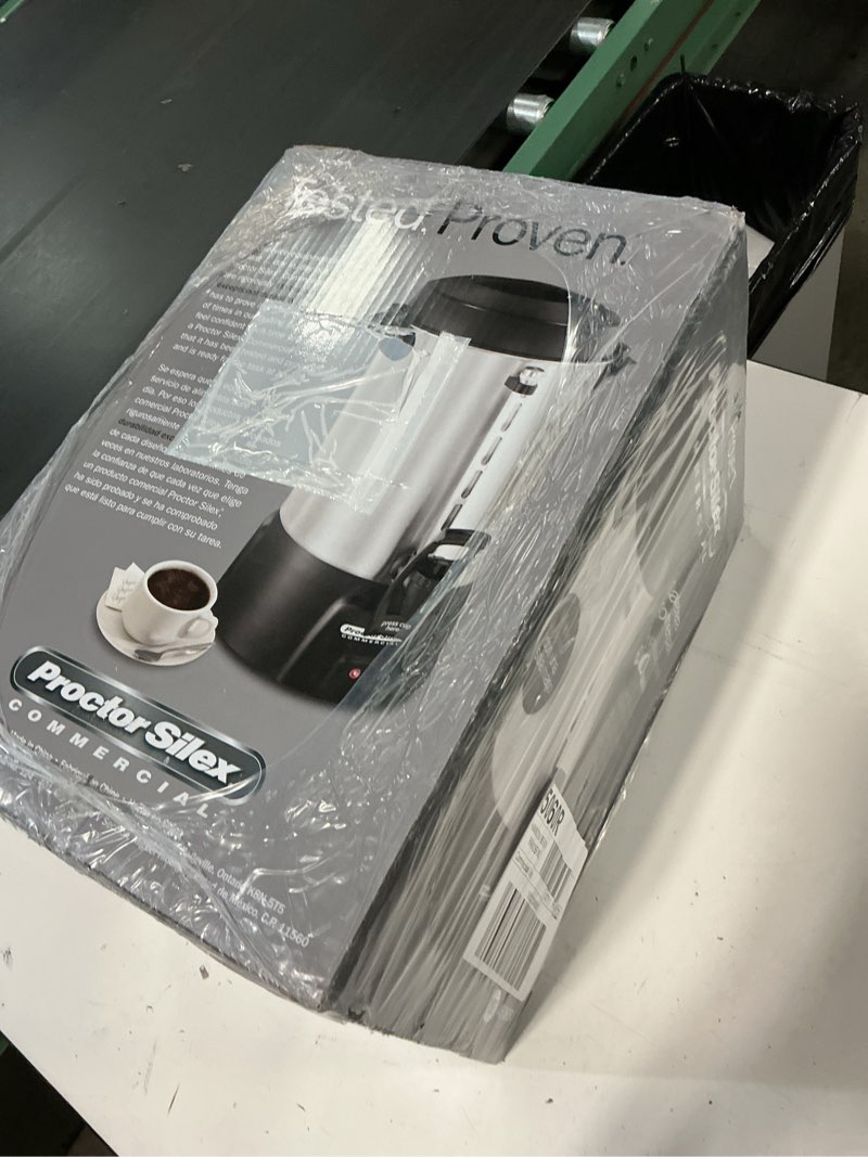 Condition photo showing New/Like New for proctor silex 45060 60 cup brushed aluminum coffee urn