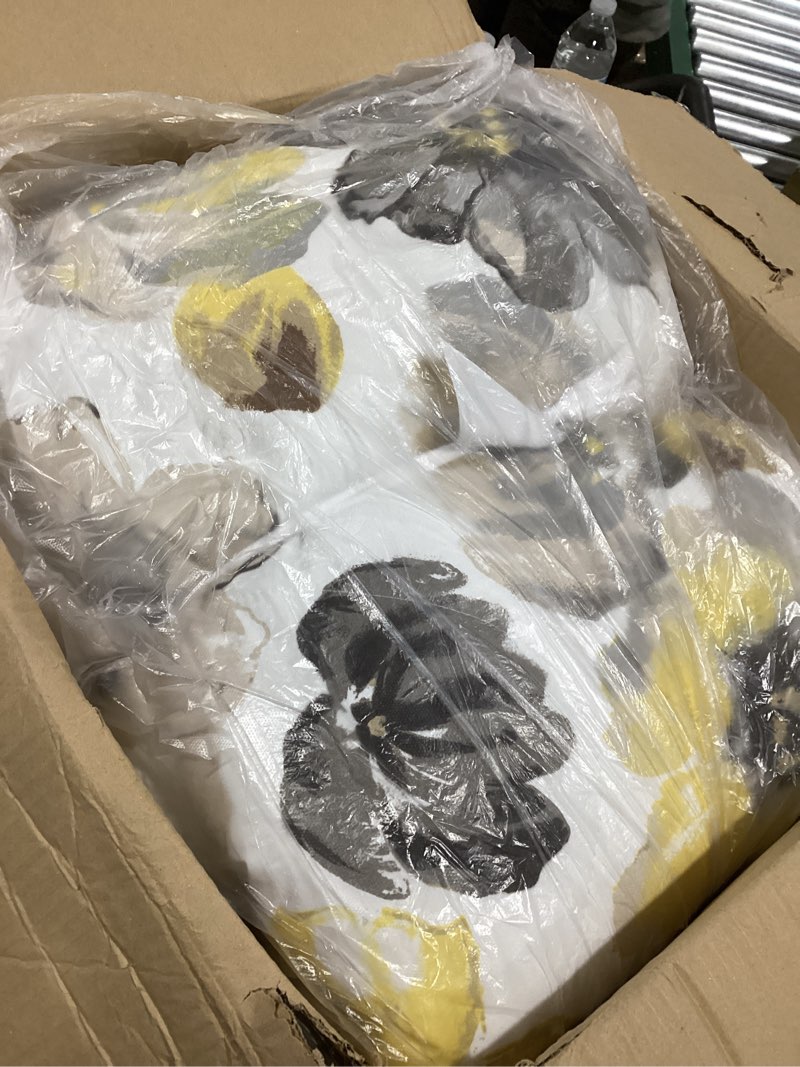 Condition photo showing Good Condition for Lush Decor Leah Reversible Floral Quilt Set, 8 Piece Set, Full/ Queen, Yellow & Gray - Charming Floral Bedding Set With Pillow Cases, Decorative Throw Pillows & Bed Skirt- Large Watercolor Flowers Yellow & Gray Queen 8 Piece Quilt Set