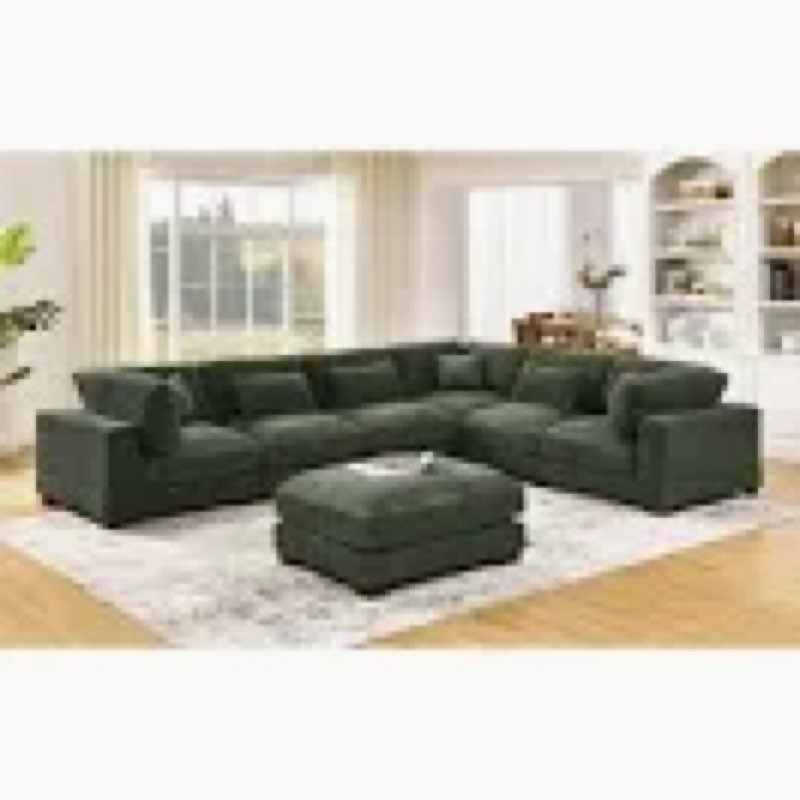 (incomplete) arliz 7 - piece 144\" wide reversible modular corner sectional with ottoman body fabric: hunter green corduroy