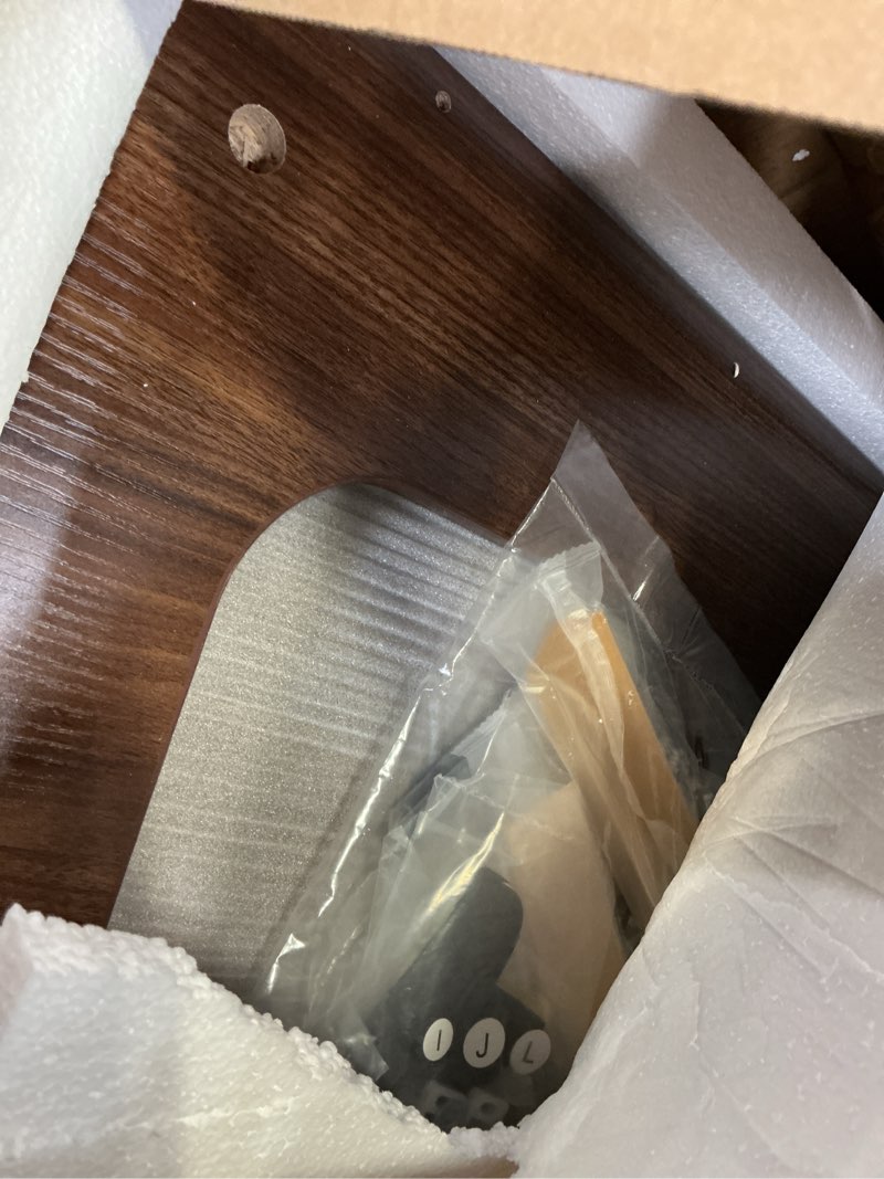 Condition photo showing Good Condition for evermagin 31.5" walnut cat litter box enclosure furniture, large hidden litter box cabinet, mid century modern indoor cat house kitty end table for living room, entryway, bedroom