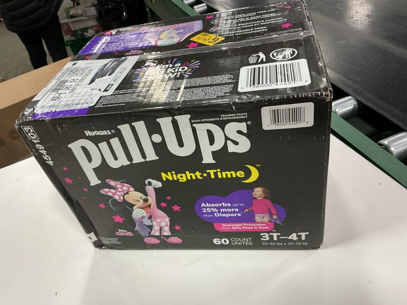 Condition photo showing New/Like New for Pull-Ups Girls' Nighttime Potty Training Pants, Training Underwear, 3T-4T (32-40 lbs), 60 Ct