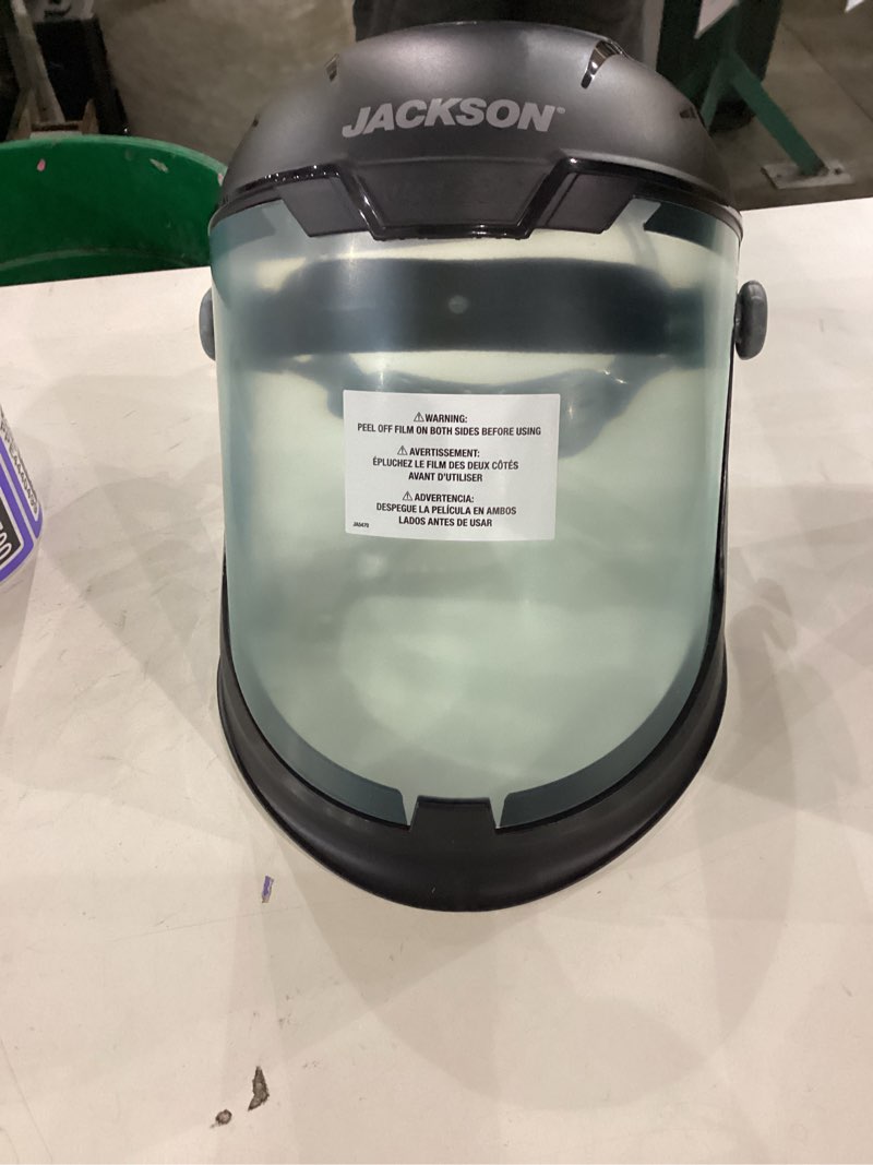 Condition photo showing New/Like New for Jackson Safety Lightweight MAXVIEW Premium Face Shield - Mask with 370 Speed Dial Ratcheting Headgear, ANSI Z87.1, for Work, Grinding, Cutting - Uncoated - Clear Tint