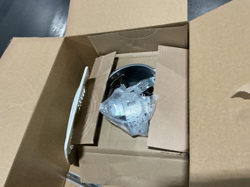 Condition photo showing As Is for broan-nutone 505 exhaust fan, white vertical discharge ceiling ventilation fan, 8.5 sones, 200 cfm, 8" 8-inch 180 cfm 6.5 sones fan