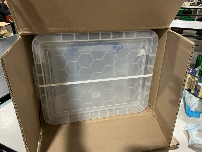 Condition photo showing Good Condition for really useful box 32 liter snap lid storage bin. 3-pack